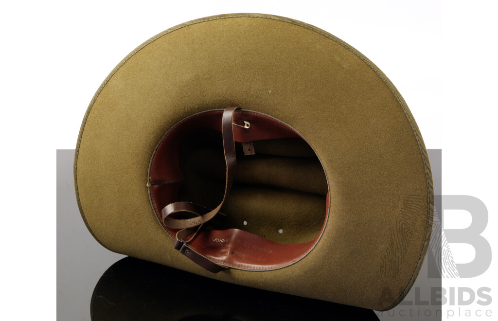 Rare Original Australian Army 1RAR Khaki Felt Slouch Hat, with Green Puggaree and Authentic, Original Issue Well Polished Brass RAR Badge, with Provenance Letter From Long Tan Veteran Ross Smith