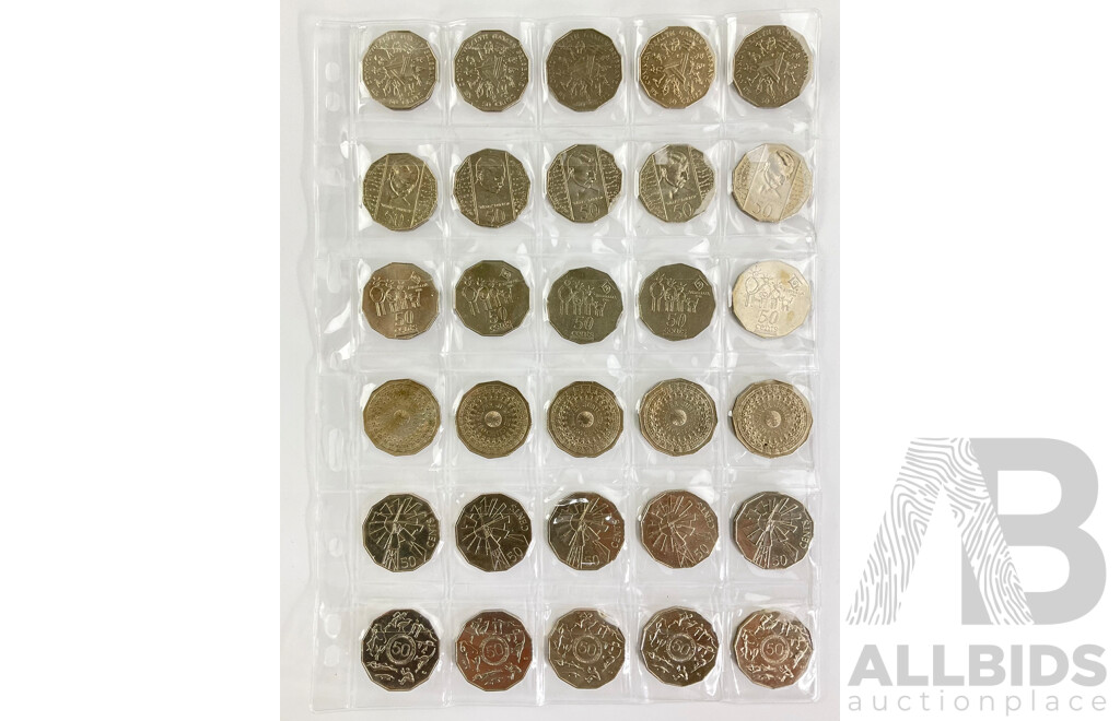 Australian Commemorative Fifty Cent Coins Including 2002 Year of the Outback, 2005 Commonwealth Games, 1982 Commonwealth Games, 1977 Jubilee, 1995 Weary Dunlop, 1994 Australia Day