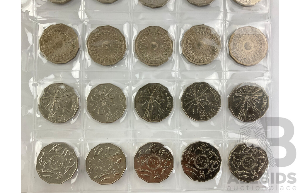 Australian Commemorative Fifty Cent Coins Including 2002 Year of the Outback, 2005 Commonwealth Games, 1982 Commonwealth Games, 1977 Jubilee, 1995 Weary Dunlop, 1994 Australia Day