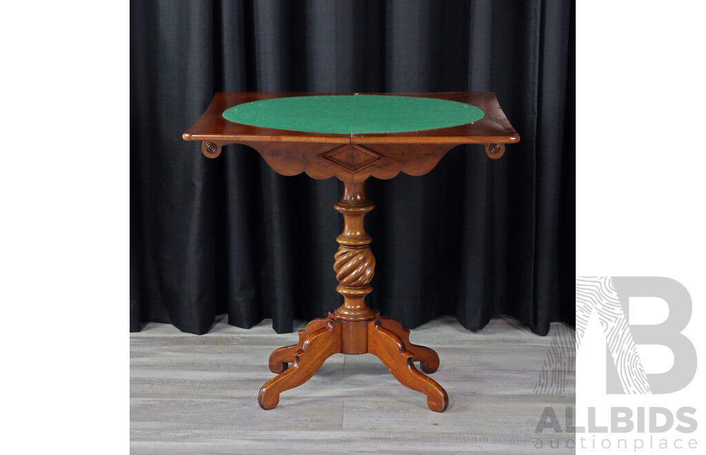Victorian Flame Mahogany Single Pedestal Card Table