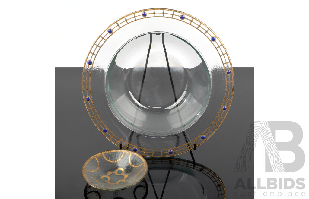 Local Studio Glass Centerpiece Bowl and Smaller Example by Peter Crisp