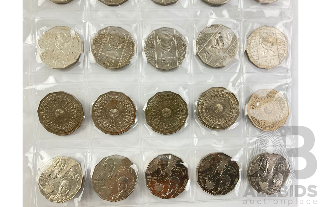 Australian Commemorative Fifty Cent Coins Including 1977 Jubilee, 1982 Commonwealth Games, 1995 Weary Dunlop, 2000 Royal Visit, 1998 Bass/Flinders.......