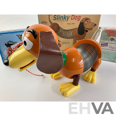 James Industries Slinky Dog with Scalextric and Air Mail Par Avion Playing Cards