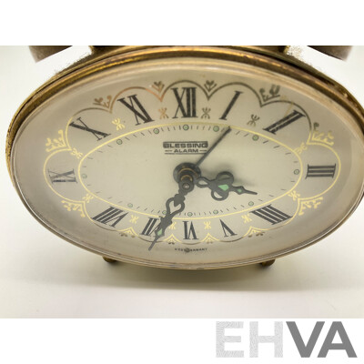 Vintage Brass Blessing Alarm Clock, Oval Form with Filigree Body, Made in West Germany