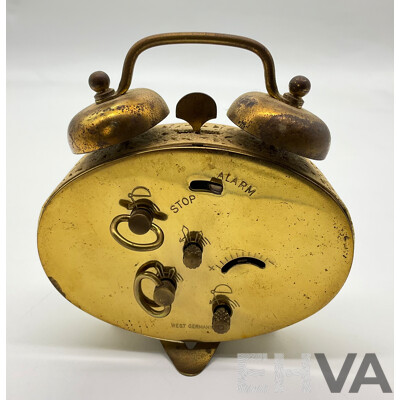 Vintage Brass Blessing Alarm Clock, Oval Form with Filigree Body, Made in West Germany
