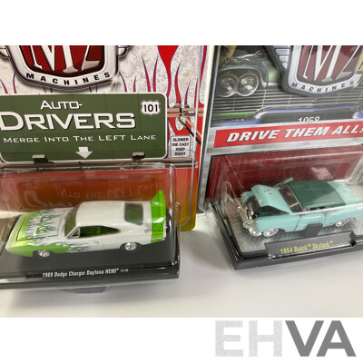 Castline Diecast M2 Machines Auto-Thentics and Auto Drivers Including 1969 Dodge Charger Daytona Hemi and 1954 Buick Skylark - 1:64 Scale