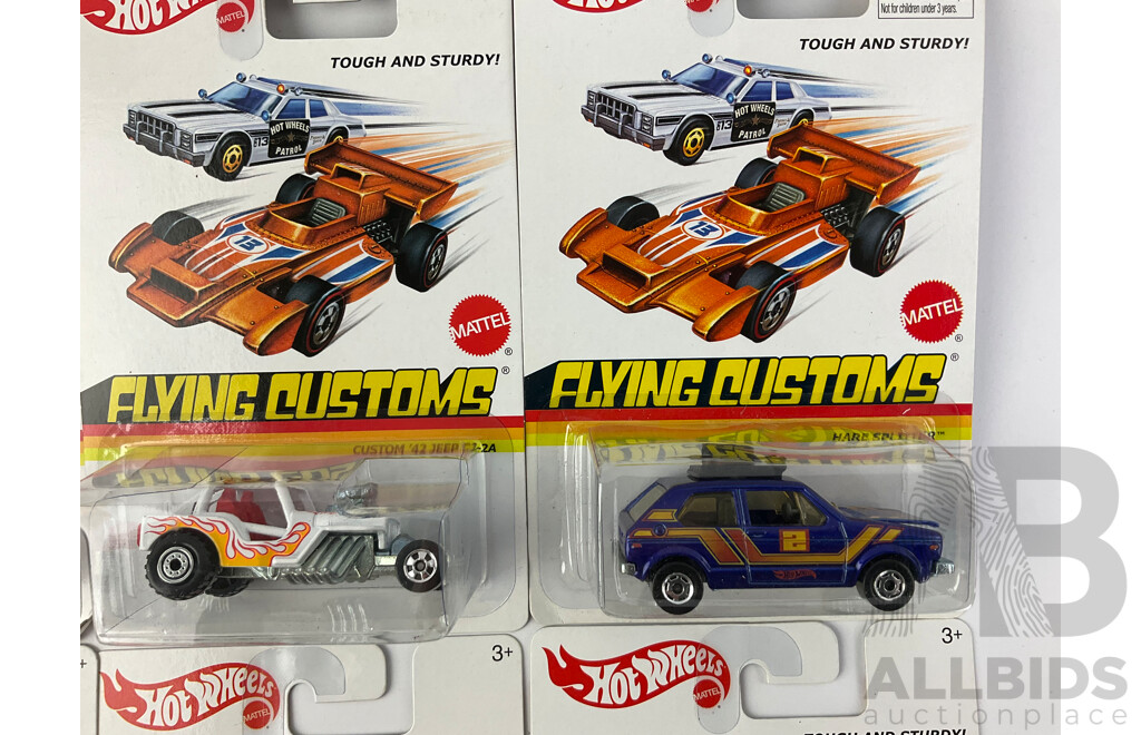 Ten Boxed Hot Wheels Flying Customs Vehicles Including '57 T Bird, '81 Camaro, '73 Ford Gran Torino