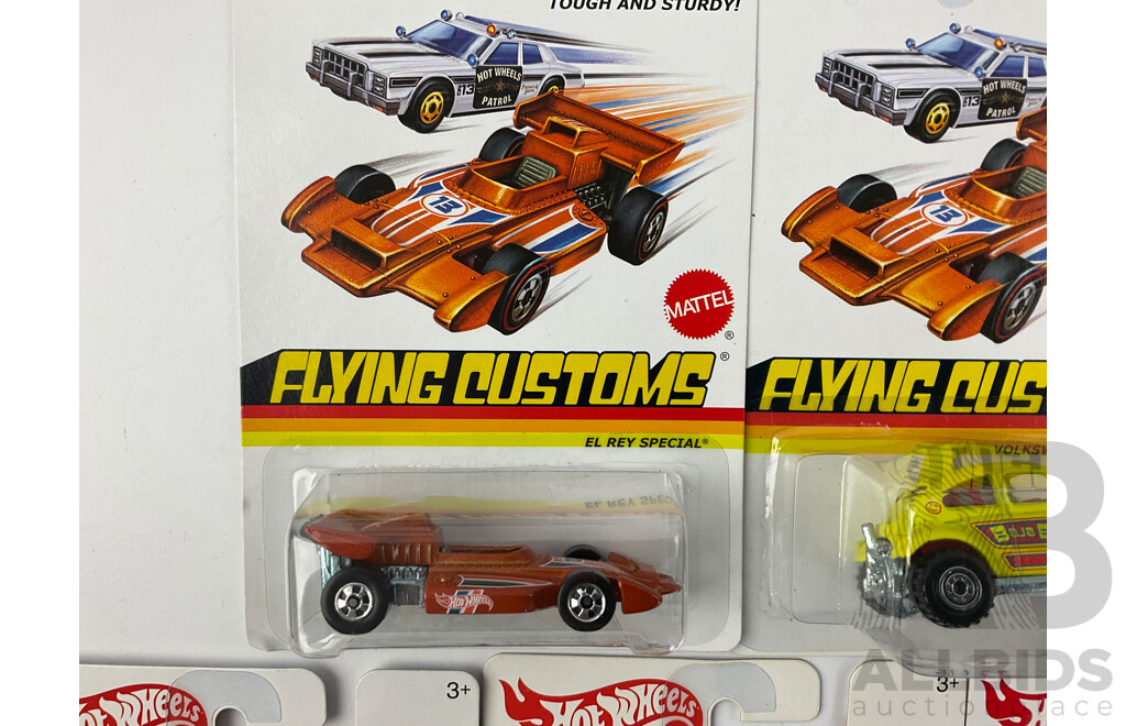 Ten Boxed Hot Wheels Flying Customs Vehicles Including '57 T Bird, '81 Camaro, '73 Ford Gran Torino