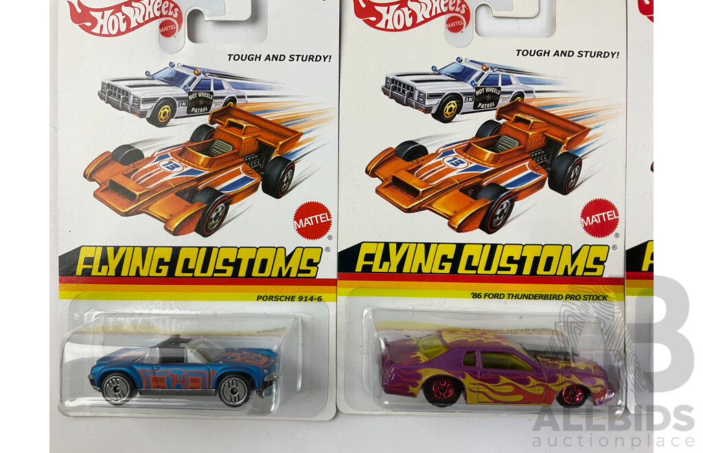 Ten Boxed Hot Wheels Flying Customs Vehicles Including '57 T Bird, '81 Camaro, '73 Ford Gran Torino