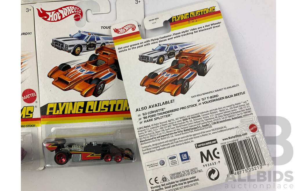 Ten Boxed Hot Wheels Flying Customs Vehicles Including '57 T Bird, '81 Camaro, '73 Ford Gran Torino