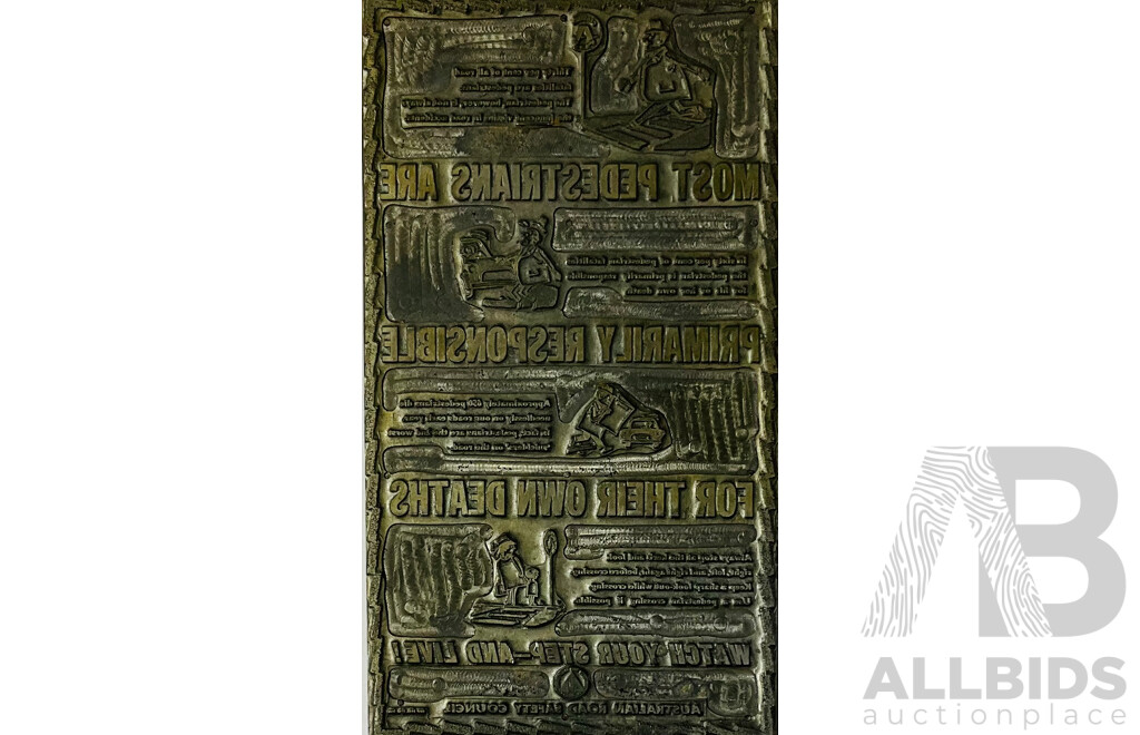 Two Vintage Printers Stamp Blocks ''Most Pedestrians Are Primarily Responsible for Their Own Deaths'' and ''Get Off the Road Hog''