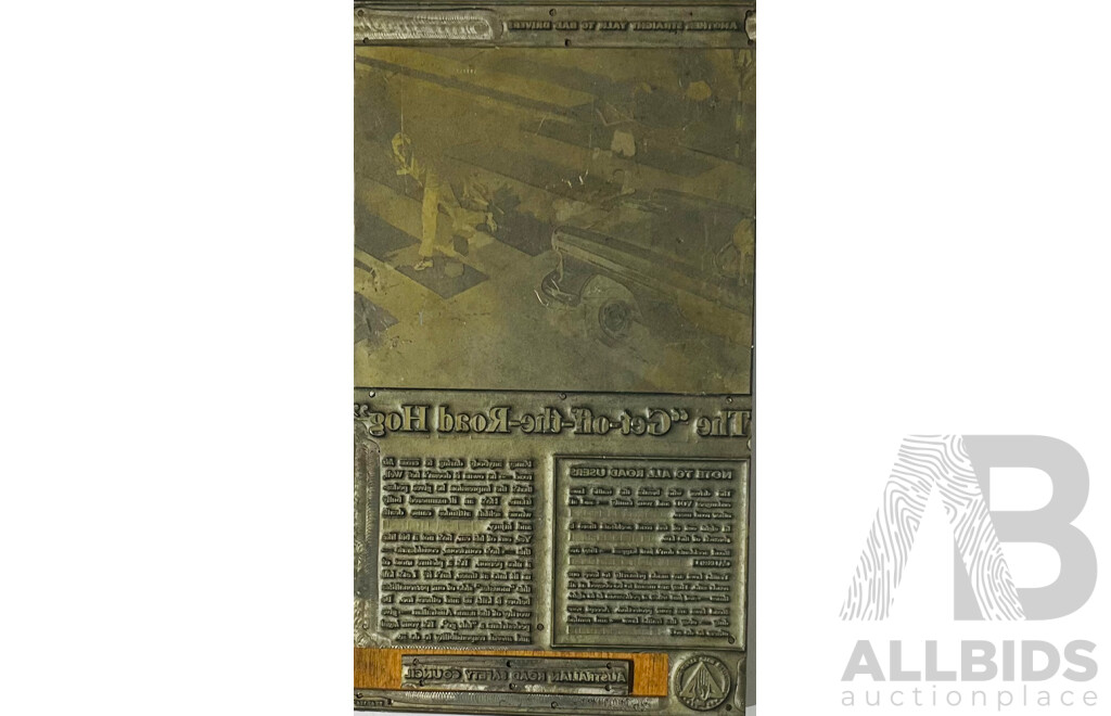 Two Vintage Printers Stamp Blocks ''Most Pedestrians Are Primarily Responsible for Their Own Deaths'' and ''Get Off the Road Hog''