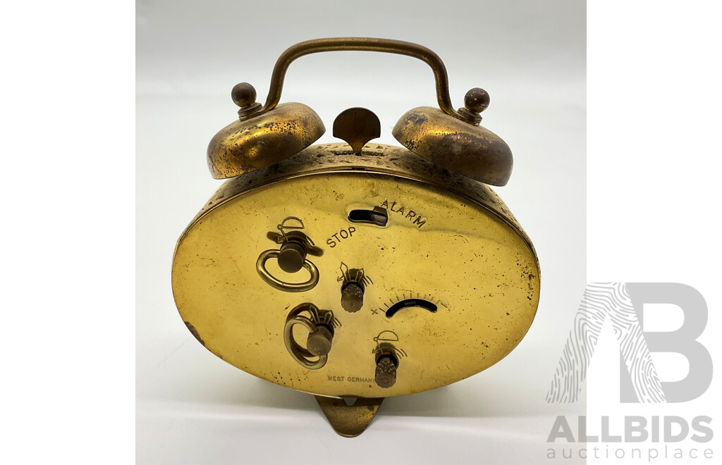 Vintage Brass Blessing Alarm Clock, Oval Form with Filigree Body, Made in West Germany
