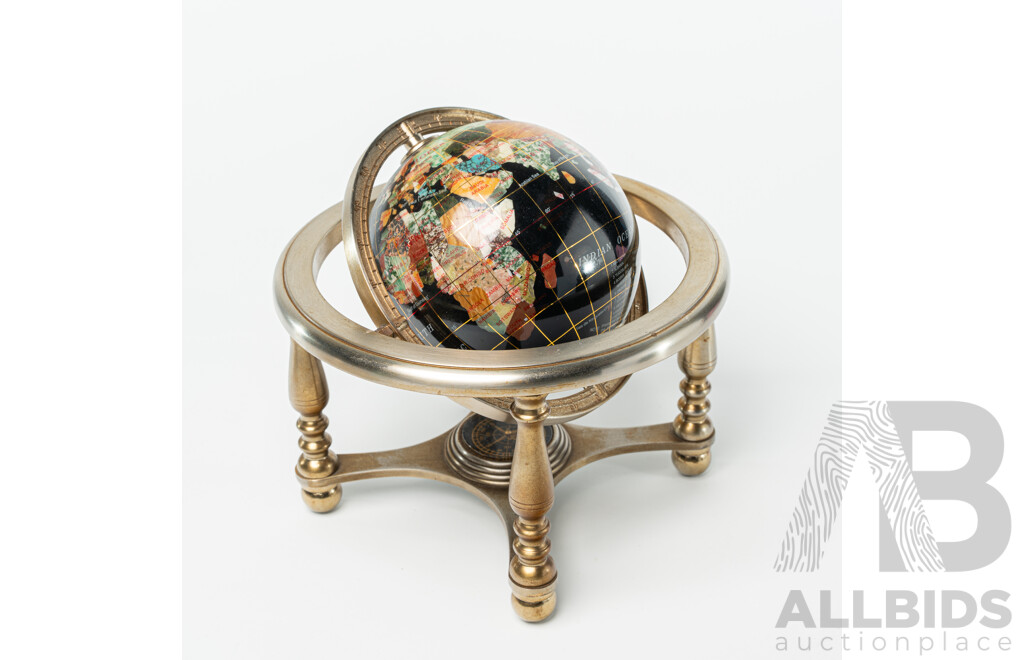 World Globe on Stand with Compass Inlayed with Semi Precious Stones