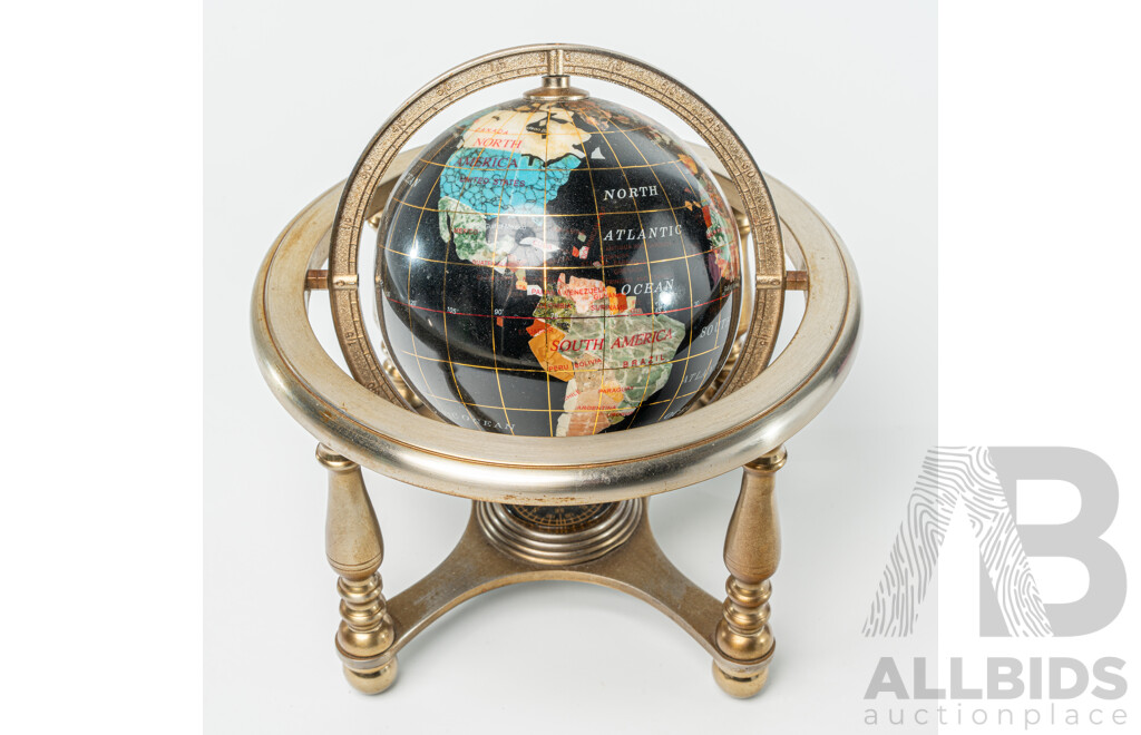 World Globe on Stand with Compass Inlayed with Semi Precious Stones