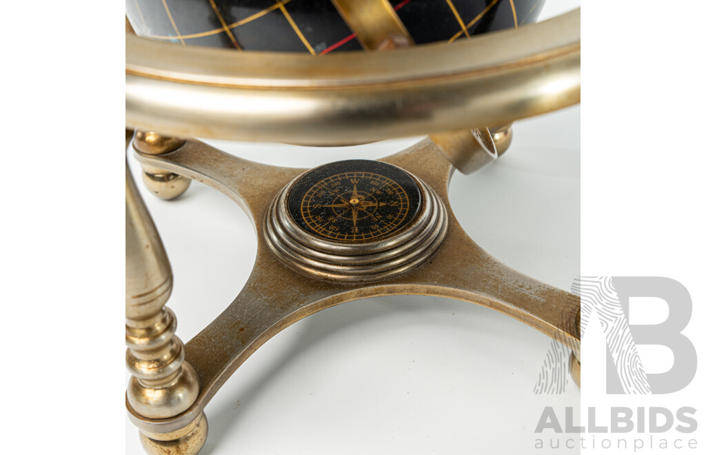 World Globe on Stand with Compass Inlayed with Semi Precious Stones