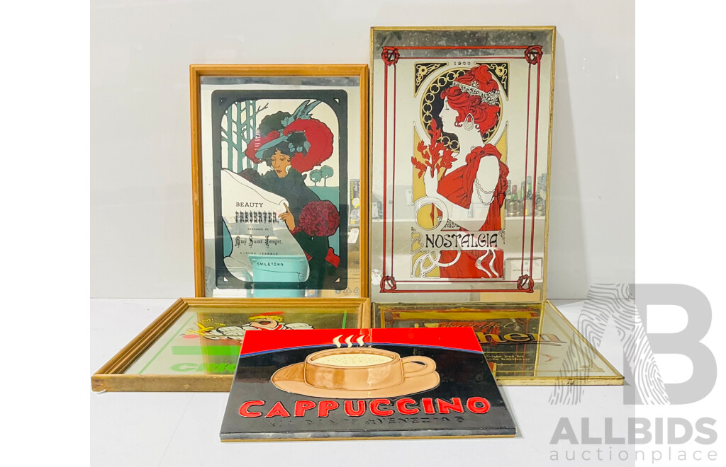 Collection of Decorative Bar Mirrors and Ceramic Cafe Wall Hanging