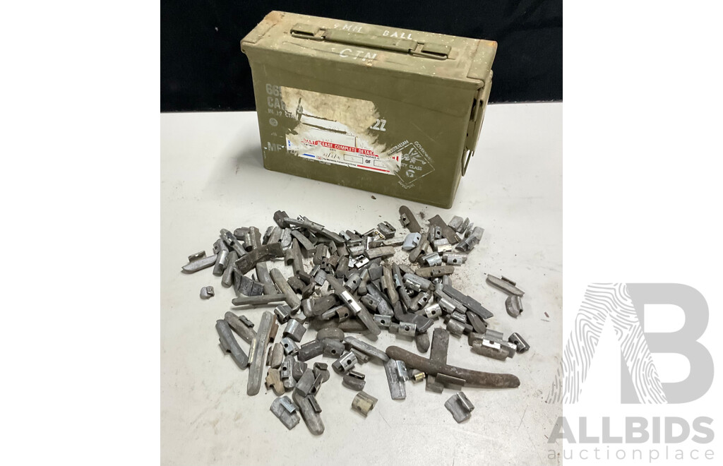 Vintage Steel 9mm Ammunation Case with Assortment of Lead Tire Balance Weights