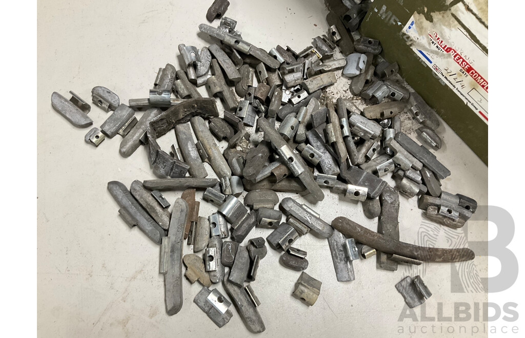 Vintage Steel 9mm Ammunation Case with Assortment of Lead Tire Balance Weights