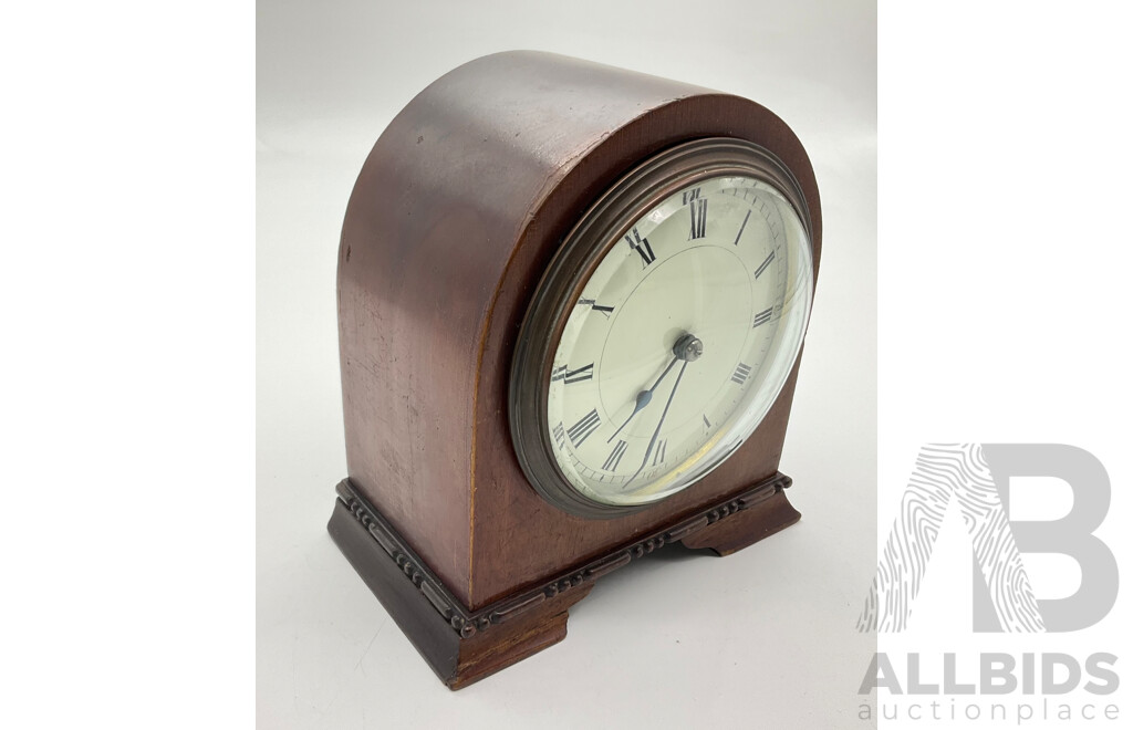 Vintage Timber Art Deco Desk Clock with Beveled Glass and French Movement
