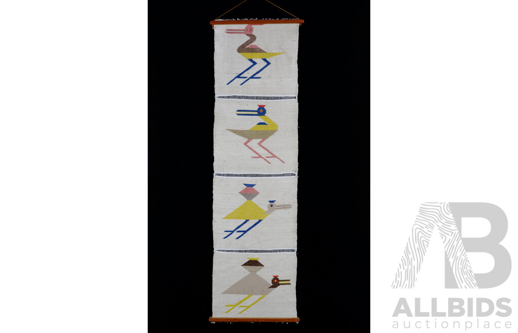 Artist Unknown, (Mid Century), South American Birds, Weaved Wall Hanging, 41 x 150 cm (overall)
