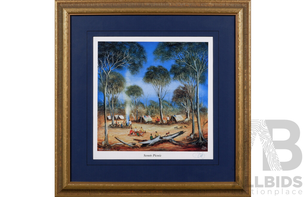 Pro Hart, (20th Century, Australian, 1928-2006), Scouts Picnic, Quality Print of Original Oil, Hand Signed by Artist, 54 x 53 cm (frame)