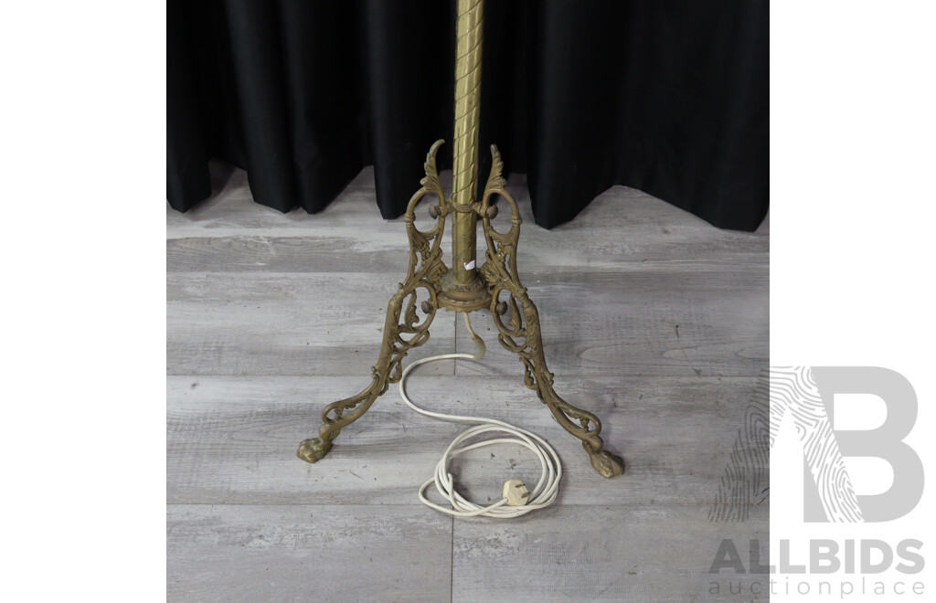 Brass Pedestal Base Standard Floor Lamp with Fabric Shade