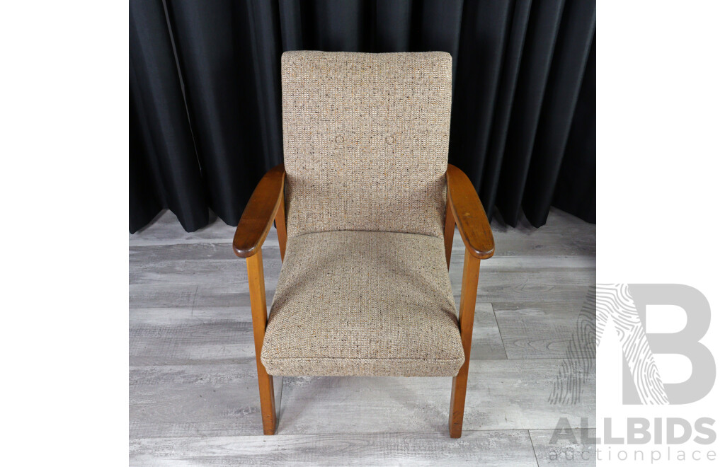 Pair of Vintage Timber Frames Wool Upholstered Armchairs