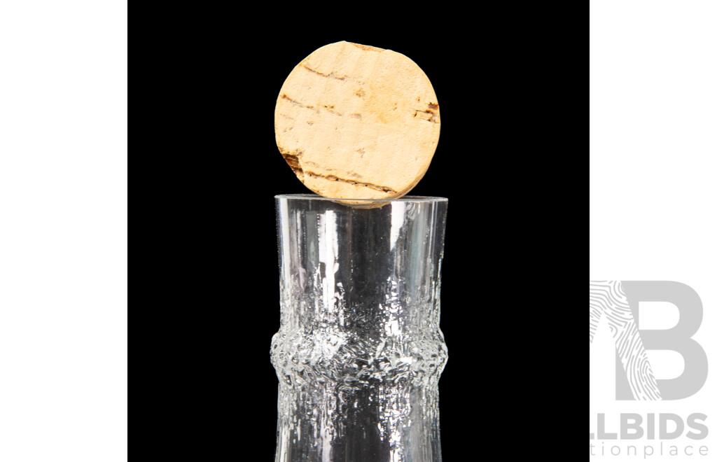 Mid Century Finnish Iittala Corked Niva Carafe with Set Four Double Old Fashioned and Eight Single Old Fashioned Glasses by Tapio Wirkkala in Gaissa Pattern