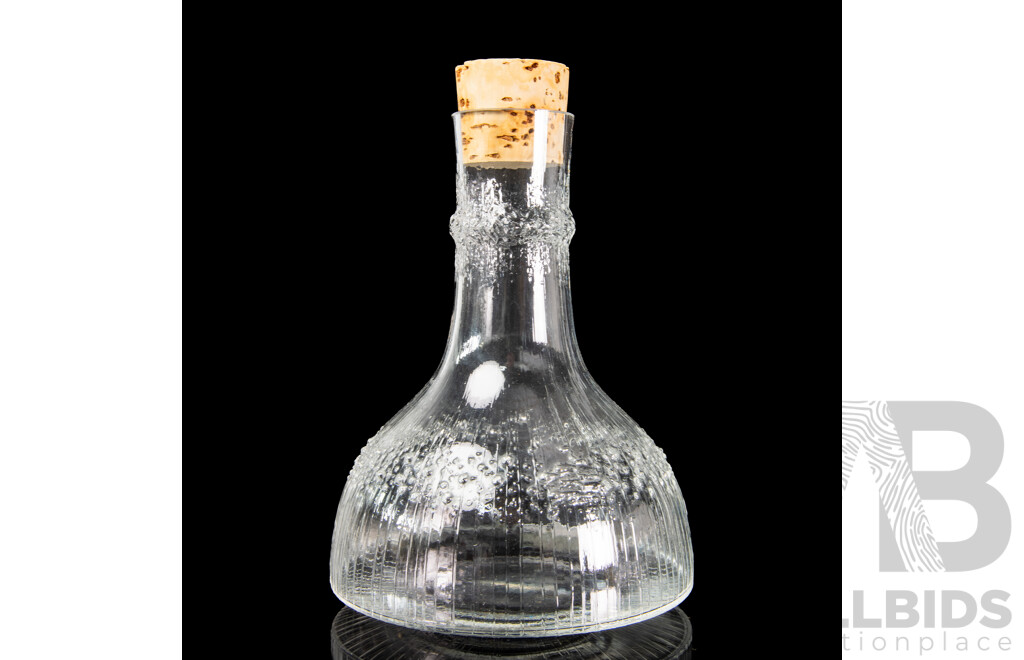 Mid Century Finnish Iittala Corked Niva Carafe with Set Four Double Old Fashioned and Eight Single Old Fashioned Glasses by Tapio Wirkkala in Gaissa Pattern