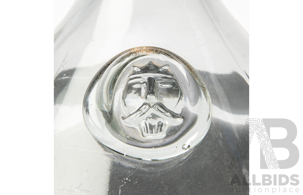 Large Mid Century Holmegaard Glass Bottle Carafe with Viking Face Medallion by Ole Winther