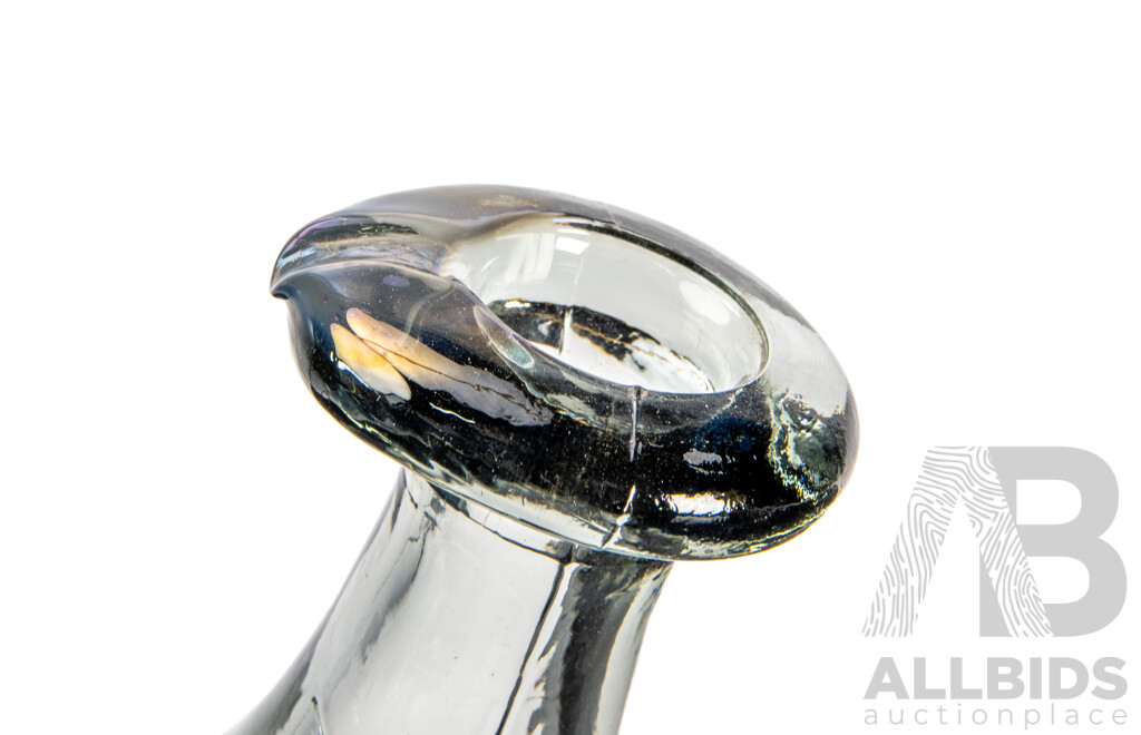 Large Mid Century Holmegaard Glass Bottle Carafe with Viking Face Medallion by Ole Winther