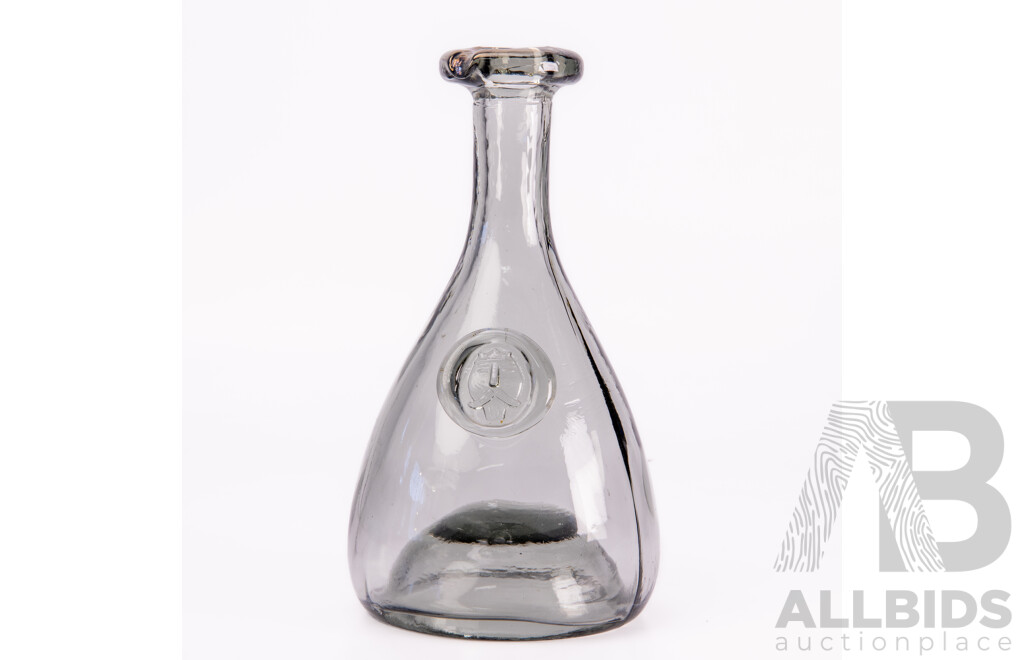 Mid Century Holmegaard Glass Bottle Carafe with Viking Face Medallion by Ole Winther