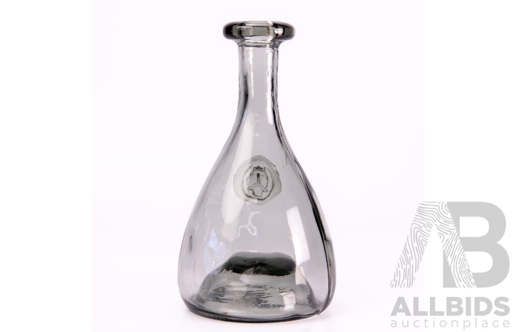 Mid Century Holmegaard Glass Bottle Carafe with Viking Face Medallion by Ole Winther