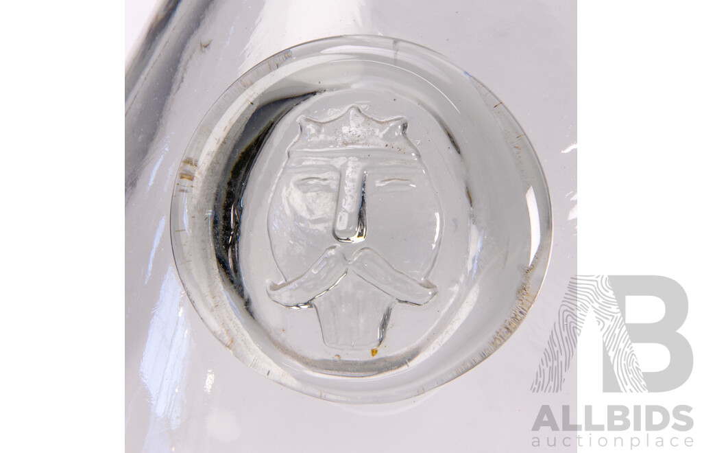 Mid Century Holmegaard Glass Bottle Carafe with Viking Face Medallion by Ole Winther