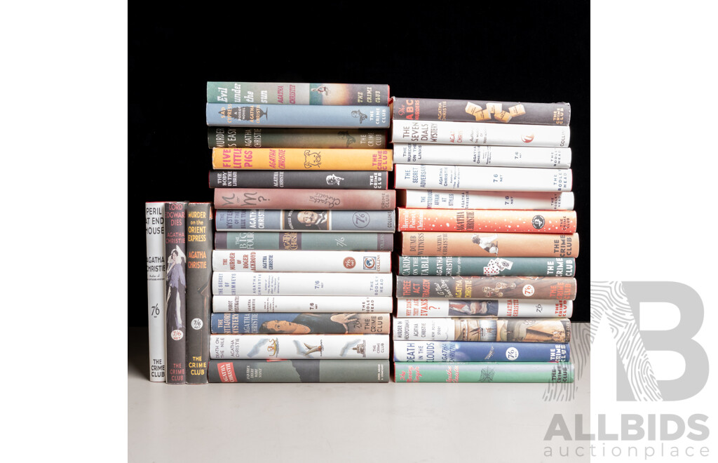 Set 30 Agatha Christie Hardcover Novels in Order of Publication Date by the Agatha Christie Collection, Harper Collins, 2012, with Facsimiles of the Original Dust Jackets