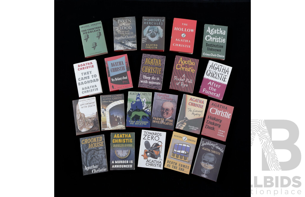 Set 21 Agatha Christie Hardcover Novels in Order of Publication Date by The Agatha Christie Collection, Harper Collins, 2012, with Facsimiles of the Original Dust Jackets