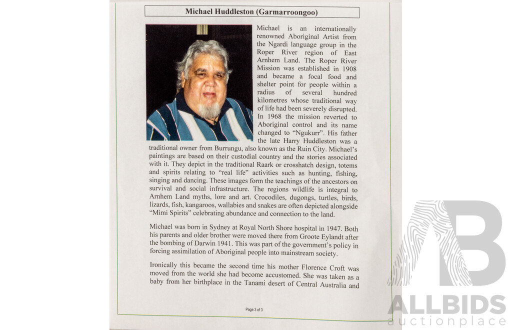 Michael Huddleston (Garmarroongoo) (20th C., Indigenous Australian, 1947-), Goanna in Dry Season & Satlwater Dreaming, Pair of Wonderful Unstretched Acrylic on Canvases, 32 x 24 cm & 30 x 33 cm (2)