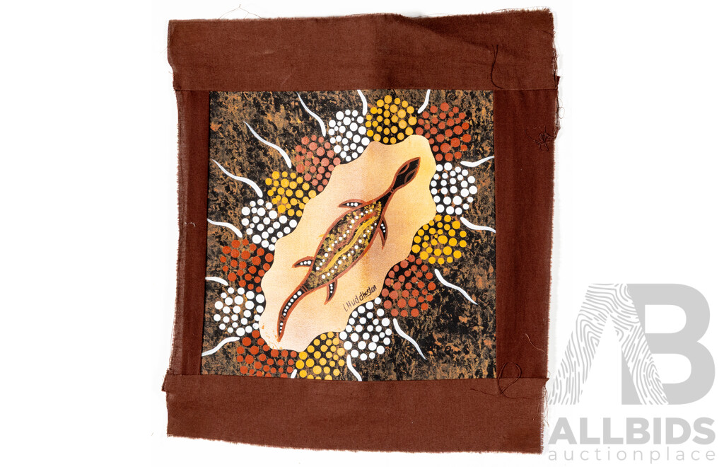 Linda Huddleston, (20th C.,Indigenous Australian), Snake, Goanna & Turtle Spirit Animals, Trio of Lovely Unstretched Acrylic on Canvases, 25 x 25 cm (images approx) (3)