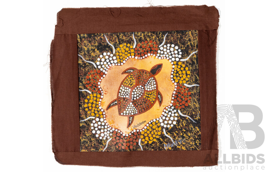 Linda Huddleston, (20th C.,Indigenous Australian), Snake, Goanna & Turtle Spirit Animals, Trio of Lovely Unstretched Acrylic on Canvases, 25 x 25 cm (images approx) (3)