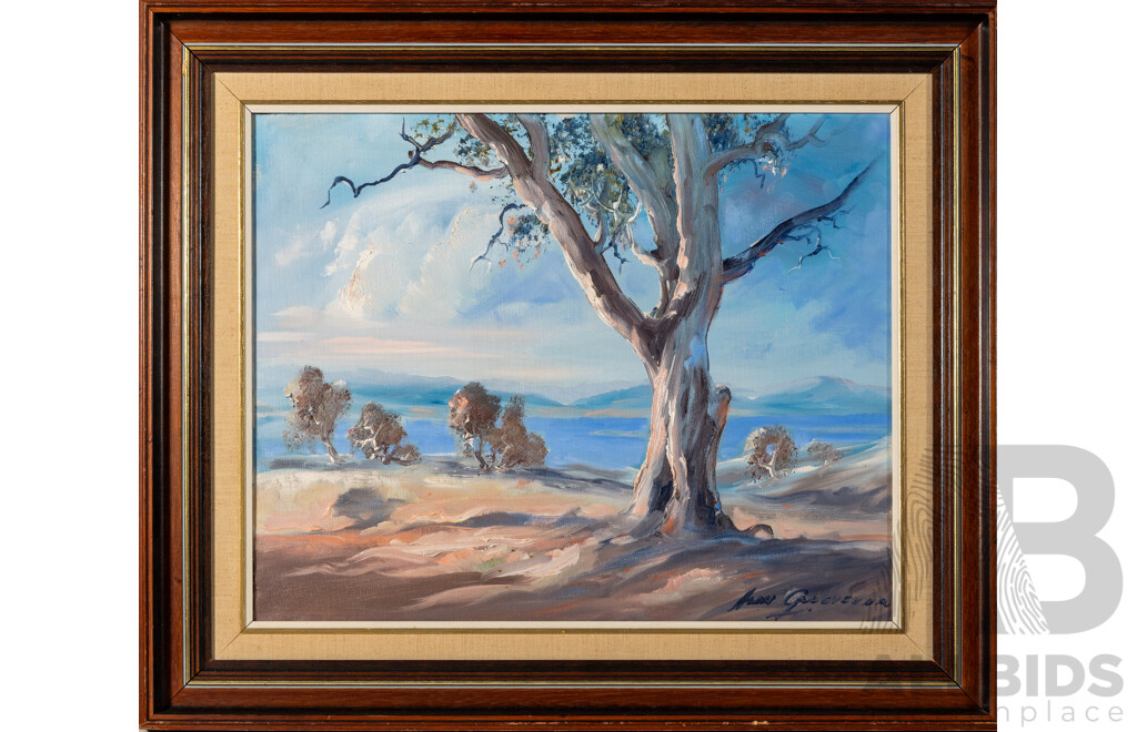 Alan Grosvenor, (20th Century, Australian, 1925-2012), View From Willow View, Lake Jindabyne NSW (1979), Wonderful Original Oil on Canvas Board, 56 x 66 cm (frame)