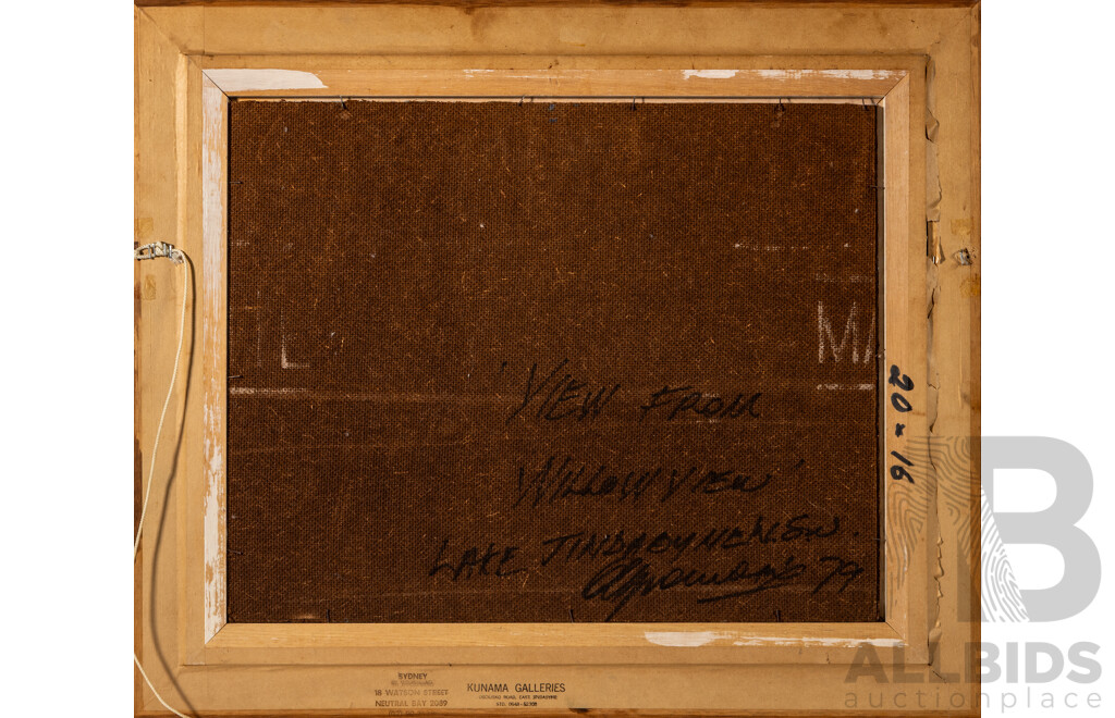 Alan Grosvenor, (20th Century, Australian, 1925-2012), View From Willow View, Lake Jindabyne NSW (1979), Wonderful Original Oil on Canvas Board, 56 x 66 cm (frame)