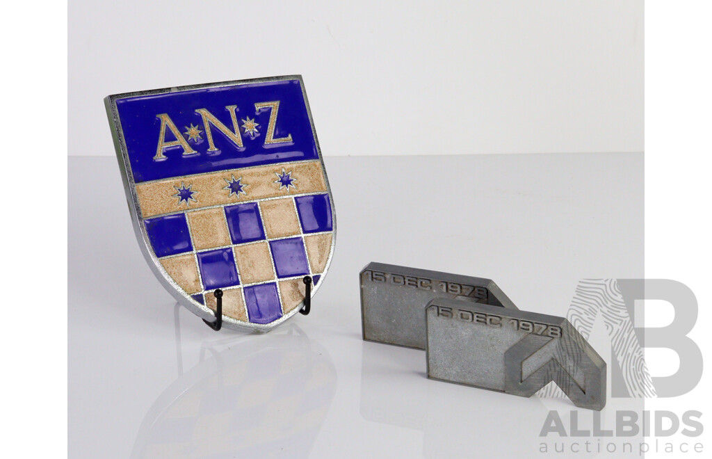 Pair of Cast Woodlawn Mining Printing Plates and Enamel ANZ Plaque