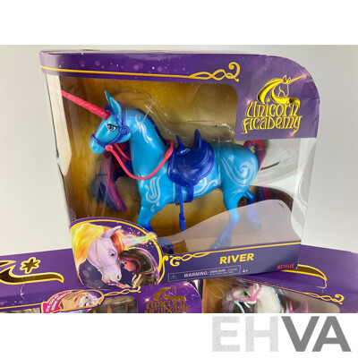 Five  Boxed Unicorn Academy Dolls and Horses