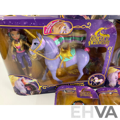 Five  Boxed Unicorn Academy Dolls and Horses