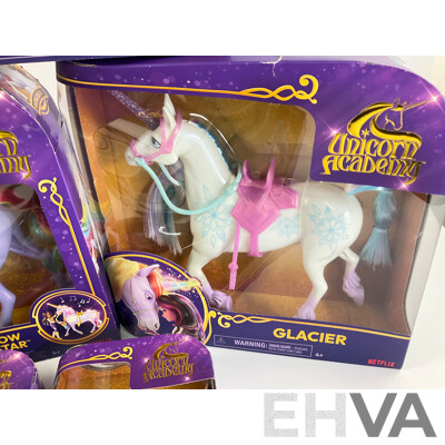 Five  Boxed Unicorn Academy Dolls and Horses