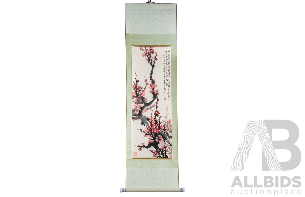 Artist Unknown (20th Century, Asian School), Mighty Plum Blossom, (c2006), Original Ink & Wash on Rice Paper, 155 X 43 Cm (scroll)