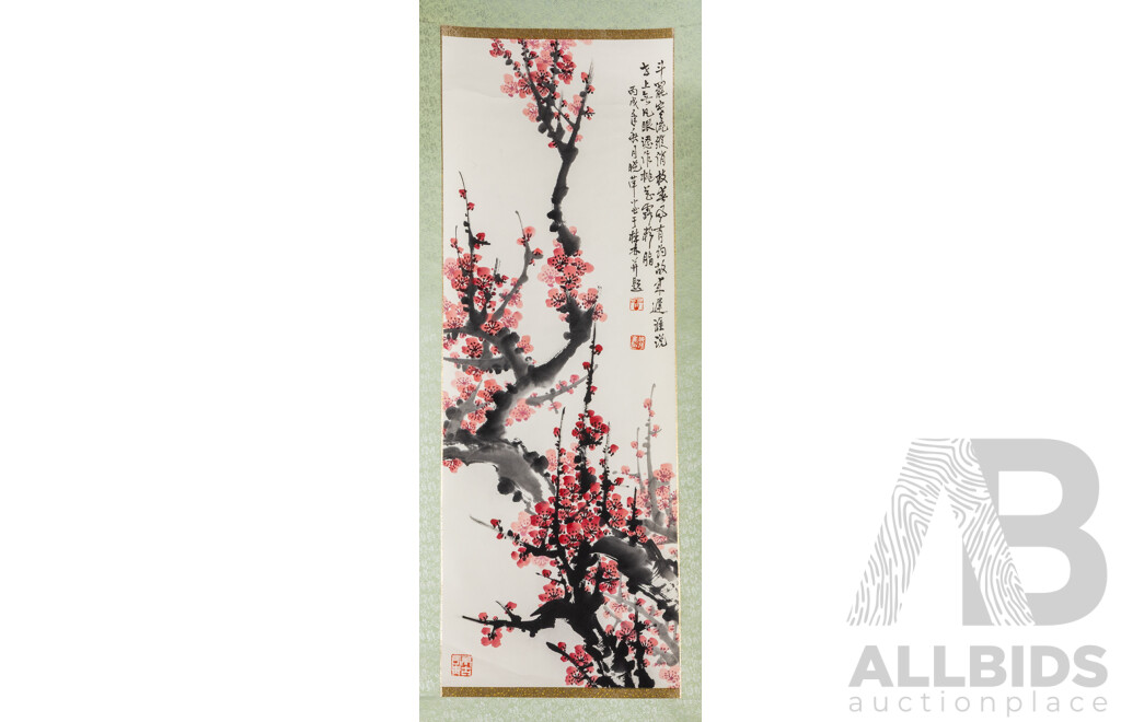 Artist Unknown (20th Century, Asian School), Mighty Plum Blossom, (c2006), Original Ink & Wash on Rice Paper, 155 X 43 Cm (scroll)