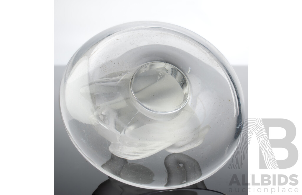 Vintage French Lalique Crystal Pair Swans Ring Dish