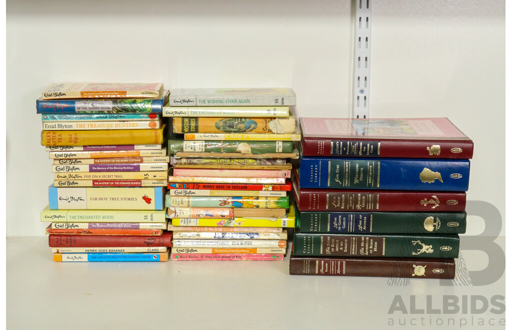 Collection of Vintage Childres Books Including Enid Blyton, Noddy, Brer Rabbit Again, Faraway Tree Stories, Mysteries Stories, Book of Naughty Children, Six Hard Cover Classic Library Titles